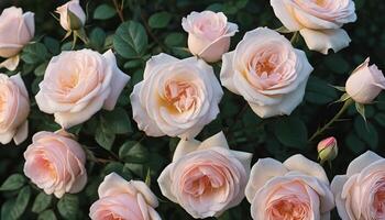 Light Pink and Creamy White Roses in Full Bloom photo