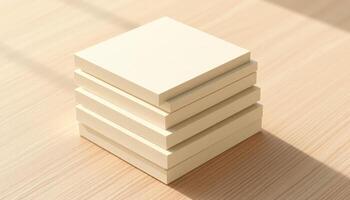 Stack of Cream-Colored Square Tiles on Light Wood Background photo