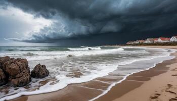 Stormy Beach Scene With Dark Clouds photo