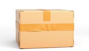 Brown Cardboard Box Sealed with Tape on White Background photo