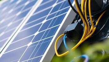 Closeup View Of Solar Panel System With Wires And Components photo