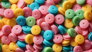 Colorful Assorted Candy Discs in Vibrant Pastel Colors Filling the Frame photo