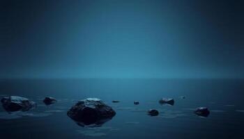 Dark Blue Sea with Submerged Rocks photo