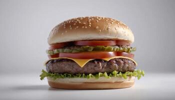 Close-Up of a Juicy Cheeseburger on a White Background photo