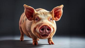 Portrait of a Pink Piglet Against a Dark Gray Background photo
