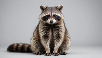 Raccoon Portrait Against Light Gray Background photo