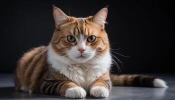 Orange And White Cat Portrait In Dark Studio photo
