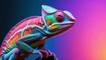 Colorful Reptile With Vibrant Background Gradient Photography of a Colorful Lizard With Intricate Scales in Closeup Photo With Artistic Detail of a Chameleon Animal In Nature Photography Showing