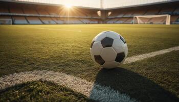 Soccer Ball On Grassy Field At Stadium During Daytime photo