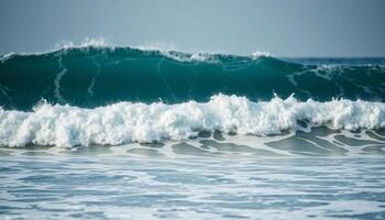 Ocean Wave Crashing with White Foam and Teal Green Water photo