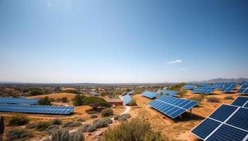 Solar Panels Farm Wide View In Rural Area photo