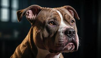 Portrait of a Brown and White Pitbull Dog photo