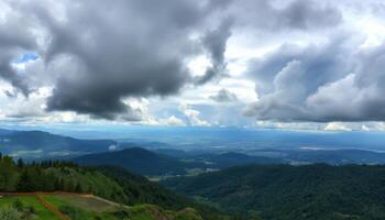 Panoramic Cityscape View from Mountaintop under Dramatic Clouds photo