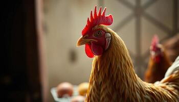 Closeup Of Chicken With Waterdrops And Eggs photo