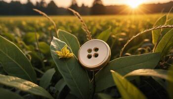 Golden Button In A Field At Sunset photo