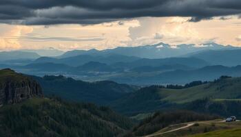 Dramatic Mountain Landscape at Sunset photo