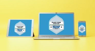 Realistic mock up of tablet and smartphone with digital screen for tech designs and presentations psd