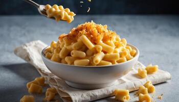 Creamy Mac And Cheese Dish In White Bowl photo