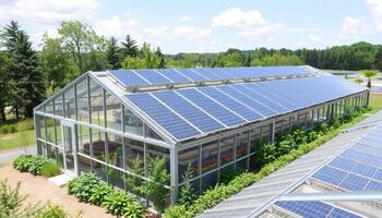 Modern Greenhouse With Solar Panels photo