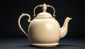 Cream Porcelain Teapot With Ornate Design photo