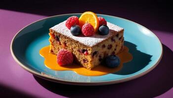 Delicious Cranberry Cake Slice With Fresh Berries And Orange Glaze photo