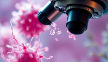 Microscope Examining Virus Cells With Focus On Scientific Research And Analysis In Laboratory photo