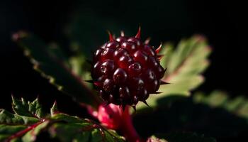 Dark Red Spiky Berry Closeup On Dark Background photo