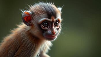 Close Up Portrait Of A Baby Monkey photo