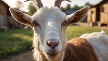 Close Up Portrait of a Goat in a Rural Setting photo