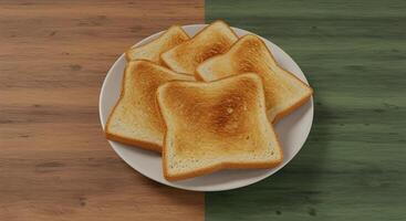 A plate of toast on a wooden table photo