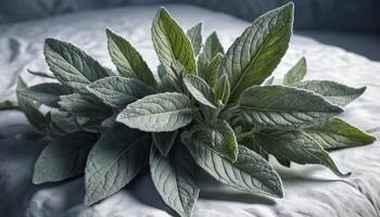 Velvety Sage Leaves on Textured Surface photo