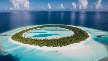 Aerial View of Lush Tropical Island with Turquoise Waters photo