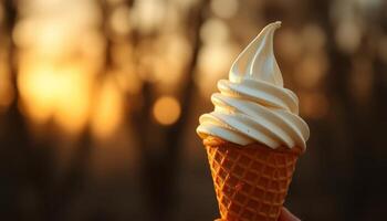Soft Serve Ice Cream Cone at Sunset photo