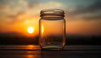 Empty Glass Jar at Sunset photo