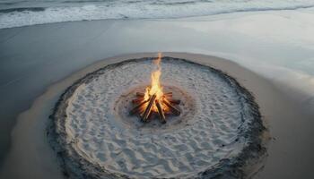 Beach Bonfire at Night with Ocean Waves photo