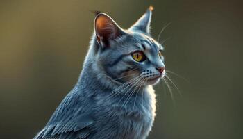 Close Up Portrait Of A Gray Cat With Spotted Fur photo