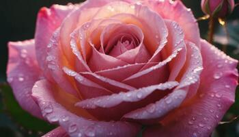 Pink Rose with Water Droplets Close Up photo