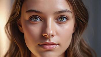 Close Up Portrait of a Young Woman with Soft Lighting photo