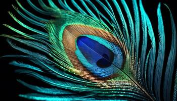 Close Up a Peacock Feather With Vibrant Colors photo