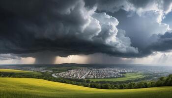 Panoramic View Of City During Stormy Weather photo