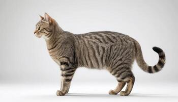 Gray Tabby Cat Profile on White Background photo