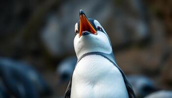 Close Up Portrait Of A Screaming Penguin photo