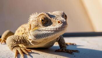 Close-Up of a Beige Lizard Basking in Sunlight photo