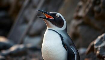 Closeup Of A Calling Penguin On Rocky Shore photo