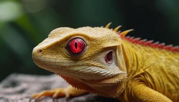 Close-Up Portrait of a Vibrantly Colored Lizard with Striking Red Eyes in Natural Habitat photo