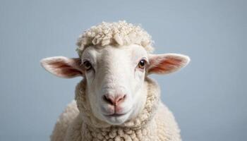 Close Up Portrait Of A White Sheep photo