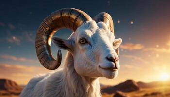 Majestic White Ram at Sunset in the Desert photo