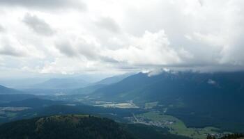 Panoramic Mountain Range Landscape Under a Cloudy Sky photo