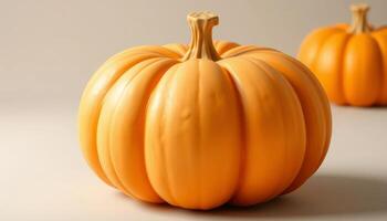 Orange Pumpkin Display On Beige Background photo
