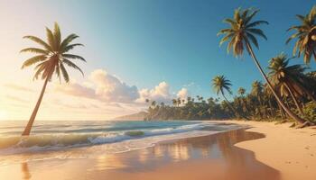 Serene Tropical Sunset Beach with Palm Trees photo